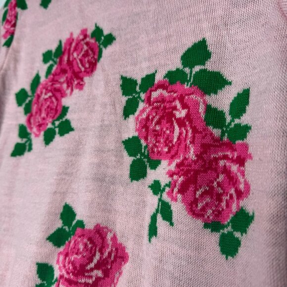 612 league sweater roses knit wool pink green luxe crew neck pull over flowers - Picture 5 of 11